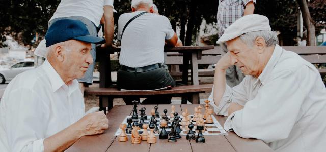 Two seniors playing chess